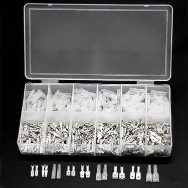 Imagem de 450 peças 2,8/4,8/6,3 mm terminais de crimpagem de emenda automotiva sortidos kit de conectores de extremidade de fio elétrico isolado fêmea macho pá