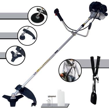 Imagem de Roçadeira À Gasolina Toyama RT43LB25A 43cc 1,7HP Com Sistema Antivibração 2T Alta Rotação Completa Com Carretel Nylon + Faca 3 Pontas + Faca 80 Dentes