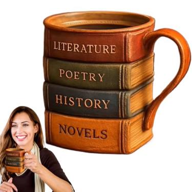 Imagem de Caneca de viagem de café, design de livro pintado em 3D, copos de vinho de resina, alça ergonômica para leitor, bibliotecário, amante de livros, escritor