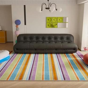 Imagem de Tapetes para chão de cozinha 160 x 200 cm colorido tapete de sala de estar listras retrô criativo geométrico tapete de quarto de alta qualidade sofá área grande tapetes de mesa de café