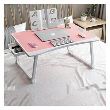Imagem de Mesa multifuncional para laptop, gaveta/compartimento para cartão/suporte de copo/prateleira de leitura/mesa de bandeja de cama portátil com perna dobrável, escrita para comer escrever (rosa 39,9 cm)