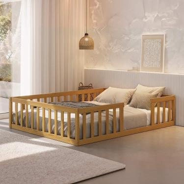 Imagem de Cama De Casal Montessoriana Queen Size Nogueira Com Proteção