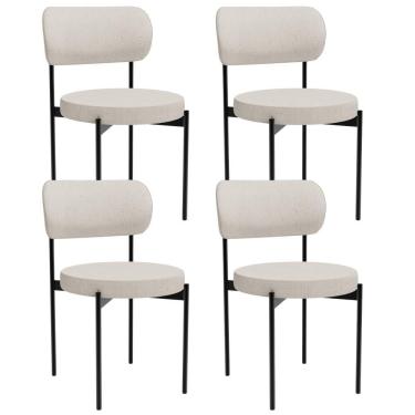 Imagem de Kit 04 Cadeiras Estofadas Para Sala De Jantar Louvre L02 Linho Cru - Lyam Decor