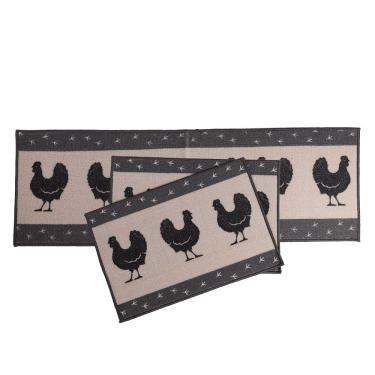Imagem de Jogo De Cozinha 3 Pçs Galinha Cinza 120x40 - 60x40cm - Uzoo Jogo Cozinha 3 Pecas 120x40-60x40cm Galinha Cinza