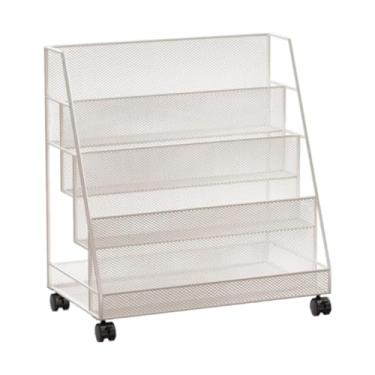 Imagem de Fxzqgnh Carrinho de Livros com Rodinhas, Carrinho de Livros com Grande Capacidade de Armazenamento, Barra de 4 Camadas com Rodas para Estudo Escolar em Casa,