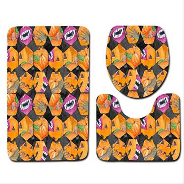 Imagem de Tapete de banheiro de três peças para Halloween, chuveiro, tapete de banheira decorativo de desenho 3D e tapete macio para assento de vaso sanitário, cobertor de banho antiderrapante
