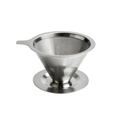 Imagem de Coador de Café em Aço Inoxidável, Filtro Reutilizável Pour Over, Cone com Base, Malha Fina, Aço inox