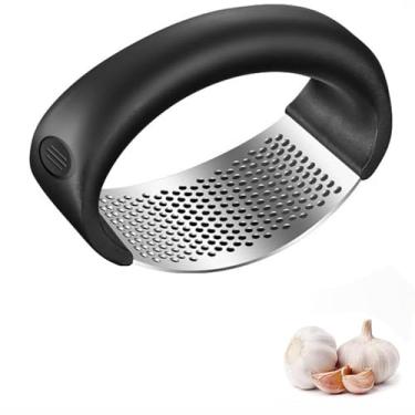 Imagem de Espremedor de alho de aço inoxidável, removível e lavável, fácil de limpar, aparelho de cozinha que economiza trabalho e economiza tempo, preto