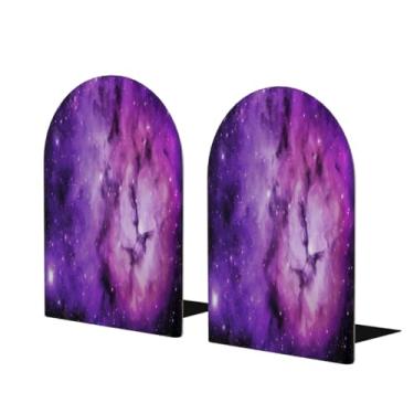 Imagem de Céu estrelado roxo grande suporte de livros de madeira decorativo antiderrapante resistente terminais de livro para mesa de escritório em casa biblioteca de estudo escolar divisórias de livros para