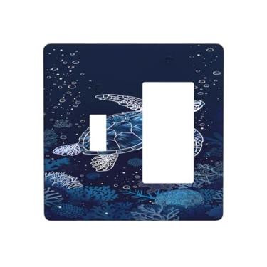 Imagem de Nadoabtm Capas de tomada azul oceano tartaruga marinha vida marinha 1 interruptor 1 interruptor de luz conjunto de interruptor de luz placa decorativa capas de interruptor elétrico para decoração de