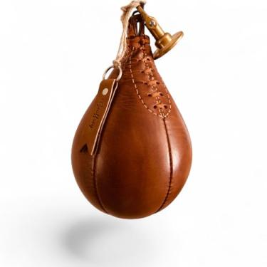 Imagem de Geoffrey Bola de perfuração de 3 velocidades tamanho retrô com encaixe de latão | Treinamento de boxe vintage de couro bronzeado | GEOFFREY