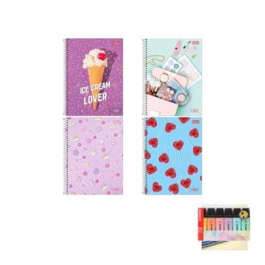 Imagem de Kit Caderno Universitário Vibe Feminino 1M 80F Tilibra + Caneta Spiro 0.7mm 24 Unidades + Marca Texto Boss 6 Cores