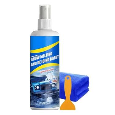 Imagem de Spray de descongelamento para para-brisa de carro | Agente de remoção rápida de neve de 100 ml, spray de descongelamento de para-brisa com raspador e toalha | para caminhões automotivos SUVs durante o