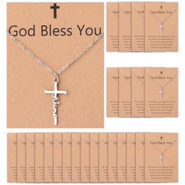 Imagem de Ethanberg 24 conjuntos de colar de cruz para mulheres, colar com pingente de cruz cristã com versículos bíblicos cartões para sua mãe, irmã, amiga, Páscoa, joias religiosas, presentes, Aço inoxidável