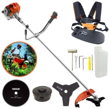 Imagem de Roçadeira À Gasolina Tekna RL430ACNTK 43cc 1,7HP de Potência 2 Tempos Alta Rotação Completa Com Carretel Nylon + Faca 3 Pontas + Faca 80 Dentes 255mm