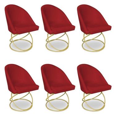 Imagem de Kit 06 Cadeiras Poltrona De Jantar Bela Suede Base Metálica Luxo Dourado - Pallazio Cor Vermelho