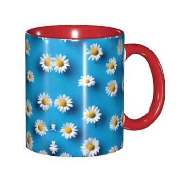 Imagem de Zeraoke Canecas de café criativas com estampa de margaridas brancas, personalizadas, presente para família, tamanho de 325 ml, unissex