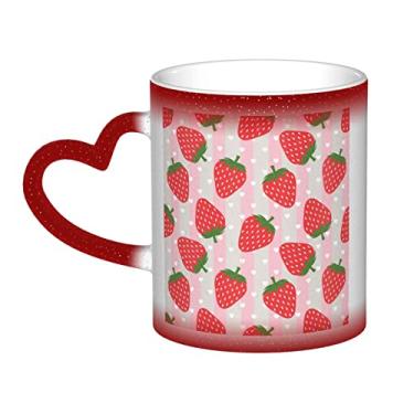 Imagem de Caneca de café divertida de morango, xícara de cerâmica mágica sensível ao calor que muda de cor, 12 Oz, para café/chá/leite/cacau, para adolescente/aniversário/festival/presentes