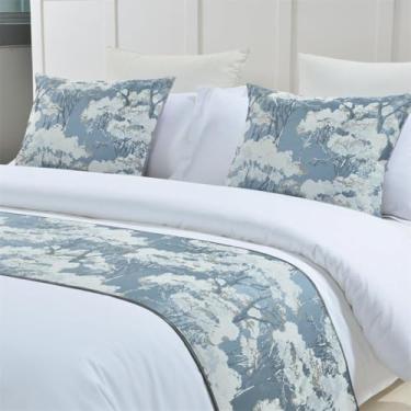 Imagem de Cachecol para cama de hotel, colcha luxuosa, decoração moderna, confortável, toalha de cama sem desbotamento, lavável, proteção de cama para solteiro, Queen King, tamanho azul||45 x 180 cm para cama