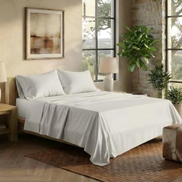 Imagem de TEXAS LINEN CO. Jogo de lençóis King 100% algodão egípcio – Lençóis de luxo de algodão egípcio série 2000 King Size (4 peças, cinza claro), sedoso macio e refrescante, lençol de coleção de hotel com