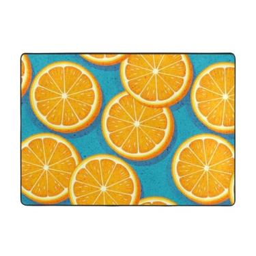 Imagem de ZERAOKE Tapete de área de frutas laranja frescas 58 x 80 polegadas (4,84 x 6,67 pés), tapete de área de sala de estar moderno lavável, tapete de área grande de luxo com absorção de água, tapetes