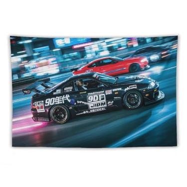 Imagem de HouLaiZhe JDM Tapeçaria de carro Jdm Sup ultrapassagem de alta velocidade legal esportes pendurar na parede quarto decoração de casa tapeçarias estética piquenique decoração de parede arte de parede