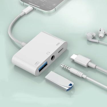 Imagem de Adaptador USB C para áudio OTG de 3,5 mm, divisor 3 em 1 tipo C para USB com conector de fone de ouvido de 3,5 mm e carregamento rápido PD de 60 W, compatível com iPhone 16/15, iPad Pro, MacBook e
