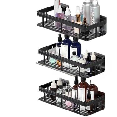 Imagem de Prateleiras Para Casa De Banho Sem Furos - Prateleiras Autoadesivas E AcessóRios(KIT 3 -Retangular -preto)