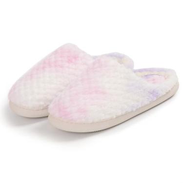 Imagem de Pantufas femininas Tie-dye fofas quentes de inverno antiderrapantes espessas para casa, Roxo (cada par é único), 6-7
