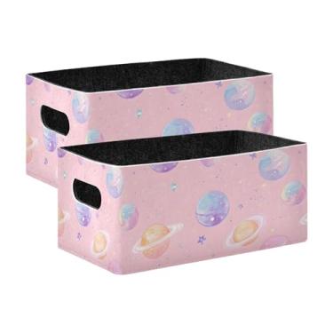 Imagem de xigua Conjunto de 2 caixas de armazenamento Glittery Planets, cubo de armazenamento dobrável, organizador de cestas de armazenamento para brinquedos, livros, prateleiras, armário, lavanderia, berçário