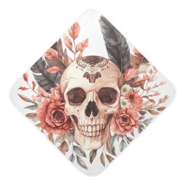 Imagem de Burbuja Toalha de banho para bebê com flor de caveira em aquarela - Toalha com capuz de musselina macia e absorvente para recém-nascidos e bebês, 76 x 76 cm
