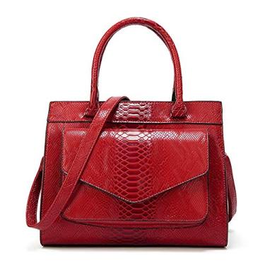 Imagem de Bolsa feminina de grande capacidade elegante cobra couro PU bolsa de ombro simples que combina com todos os tipos de bolsa transversal, Vermelho, 1