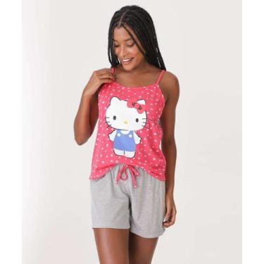 Imagem de Pijama Feminino Alças Finas Hello Kitty Sanrio-87056, Rosa, Cinza, PP
