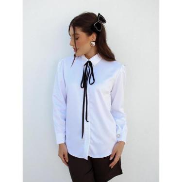 Imagem de Camisa Feminina Cetim com Laço Veludo Manga Longa - Teodoro Camisaria,