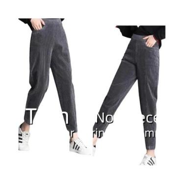 Imagem de Calças Lápis De Veludo Cotelê De Cintura Alta Para Mulheres, Outono In