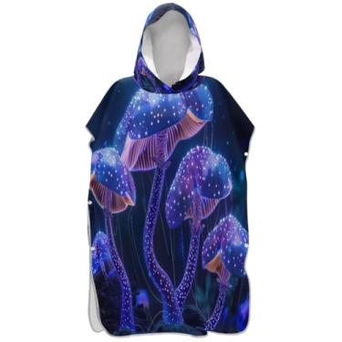Imagem de Joisal Roupão para adultos, poncho de surfe, toalhas de banho com capuz, ponchos de praia leves para homens, roxo cogumelo