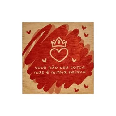 Imagem de Quadrinho Decorativo de Madeira Minha Rainha, Compensado Naval, 19x19x1 cm, Design com Coroa e Coração, Arte de Parede Romântica