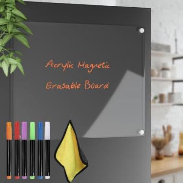 Imagem de Calendário de acrílico magnético apagável a seco para geladeira quadro branco transparente quadro de planejamento apagável 40,6 cm x 30,5 cm com 6 marcadores apagáveis em cores claras