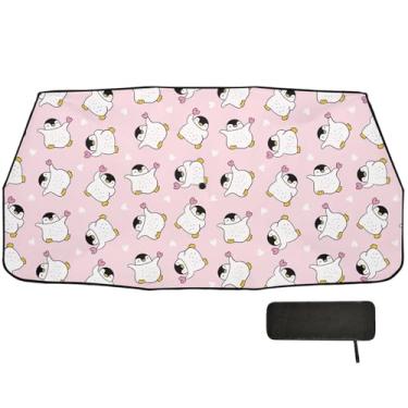 Imagem de Guarda-chuva de para-brisa com coração de pinguim fofo de desenho animado cobertura completa capas de janela de carro para sol 147 x 75 cm proteção solar interior automotivo