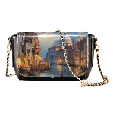 Imagem de Bolsa tiracolo para edifícios e casas na água com alça de corrente, bolsas tiracolo femininas de couro, bolsas transversais de verão para mulheres, Edifícios e casas na água 4, One Size