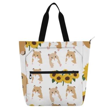 Imagem de GAIGEO Linda bolsa de ombro bege hamsters girassóis para crianças, mulheres, escola, professor, trabalho, lona, zíper, bolsa de ombro