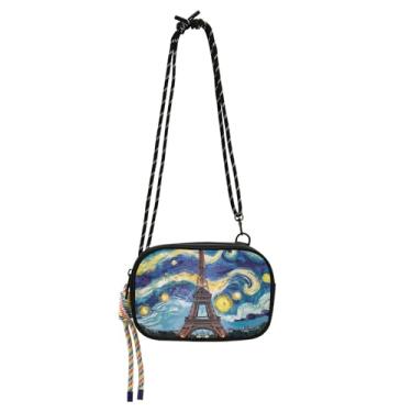 Imagem de TSENQUE Bolsa transversal para mulheres, bolsas pequenas sobre os ombros, pochete de viagem, carteira para celular, porta-carteira, Torre Eiffel Paris estrelada