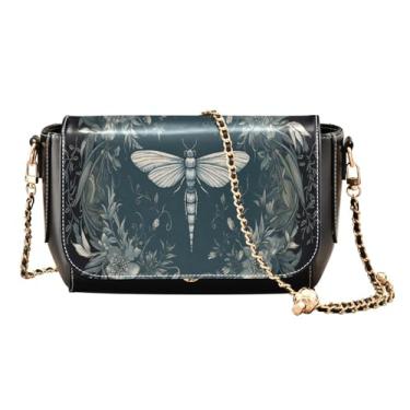 Imagem de GAIGEO Libélula em guirlanda turquesa em bolsa transversal preta com bolso, bolsas tiracolo femininas de couro, Libélula em guirlanda turquesa em preto, One Size