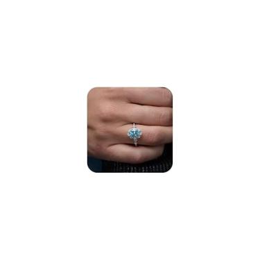 Imagem de Anel feminino moderno com corte oval água-marinha topázio azul pedra preciosa noivado casamento banhado a platina anel exclusivo para mulheres declaração ouro rosa anel solitário zircônia cúbica
