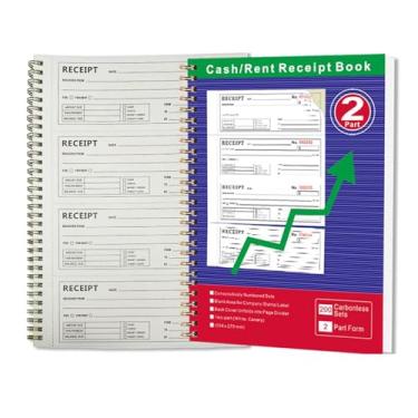 Imagem de Livro De Recibos De Arrendamento Em Dinheiro,Com Duplicado Sem Carbono E Encadernação Em Espiral - Livro de Recibos de Pagamento 2 Vias Sem Carbono | Para Empresas Escritorio Senhorio Fatura Deposito