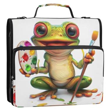 Imagem de Organizador de fichário com zíper fofo sapo de desenho animado de 3 cm 3 argolas bolsa rosa resistente para fichários escolares com alça de ombro portfólio e estojo para pasta de anel