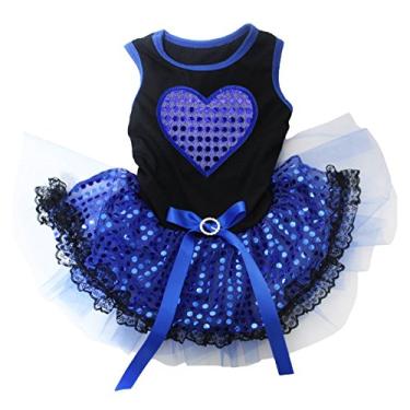 Imagem de Petitebella Vestido de cachorro tutu de renda com lantejoulas azuis coração preto (grande)