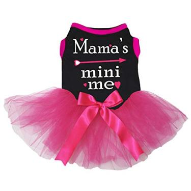 Imagem de Petitebella Mama's Mini Me Camisa de Algodão Preta Rosa Quente Tutu Vestido para Cachorro (Chiffon Rosa Choque, PP)