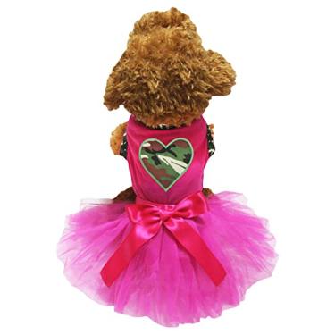 Imagem de Petitebella Vestido de cachorro camuflado com coração (rosa choque/rosa choque, pequeno)