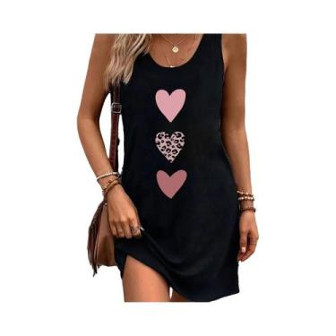 Imagem de Vestido Mini Sem Mangas Feminino Verão Sexy Preto Estampado Solto - NO